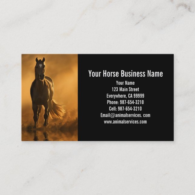 Equine Horse Boarding Lessons Vet Business Visitkort (Framsida)