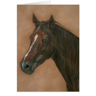 equine porträtt av den kastanjebruna hälsningskort