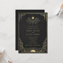 Equinox Art Deco Celestial Bröllopsinbjudan Inbjudningar