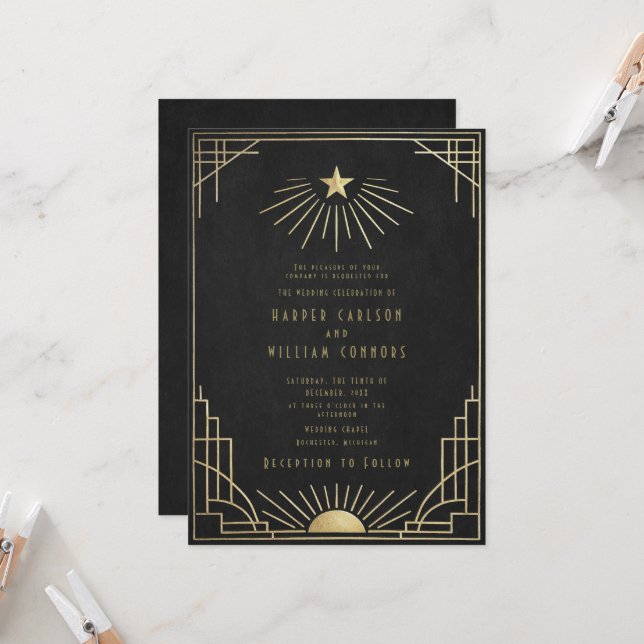 Equinox Art Deco Celestial Wedding Invitation Inbjudningar (Fram/Back In Situ)