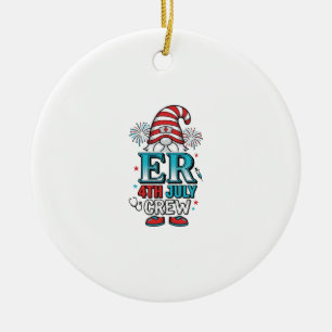 ER 4 juli Crew Patriotisk Gnome T-Shirt Design_1 Julgransprydnad Keramik