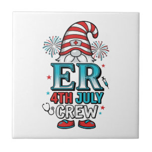 ER 4 juli Crew Patriotisk Gnome T-Shirt Design_1 Kakelplatta