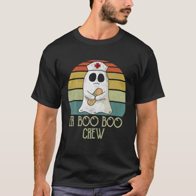 ER Boo Crew Ghost Nurse Retro Halloween T Shirt (Framsida)