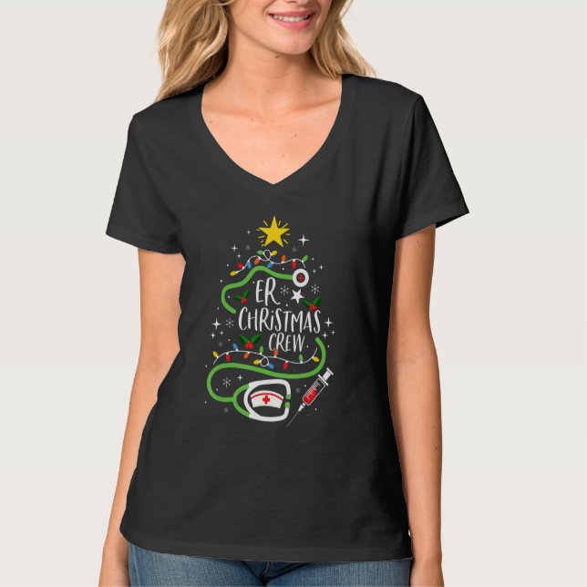 ER Christmas Crew Emergency Room Nurse ER Techs Se T Shirt (Framsida)