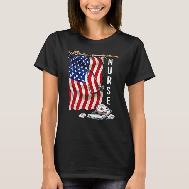 ER Nurse 4th of July American Flag Patriotic USA S T Shirt (Framsida)