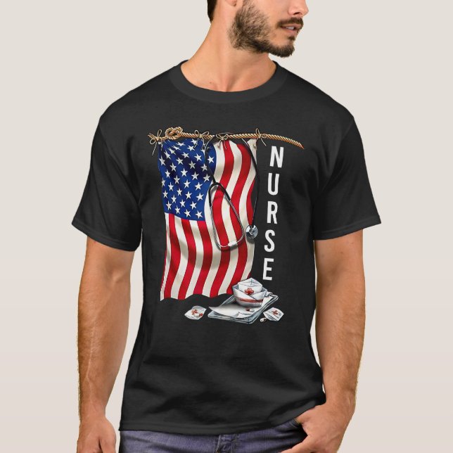 ER Nurse 4th of July American Flag Patriotic USA S T Shirt (Framsida)