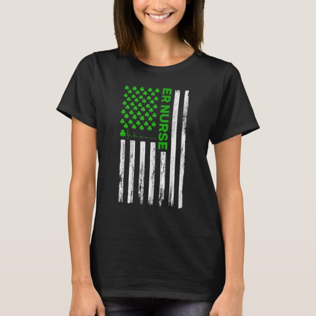 ER Nurse American Flag Shamrock St Patrick's Day 2 T Shirt (Framsida)