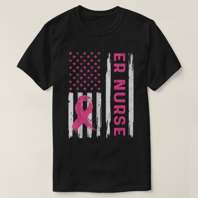 ER Nurse American Flagga Nurse Breast Cancer Aware T Shirt (Design framsida)
