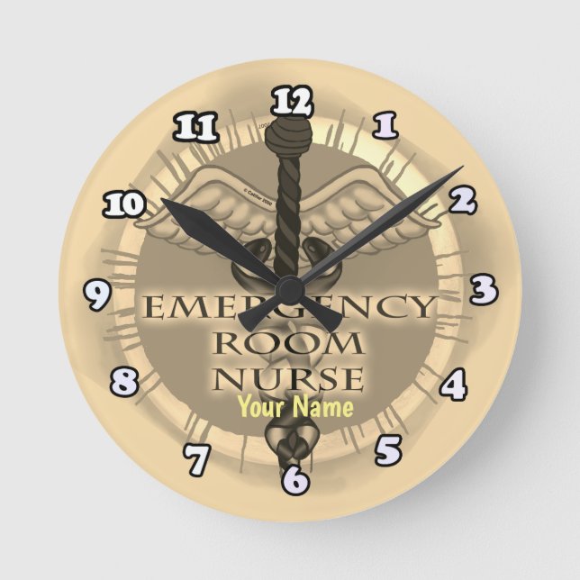 ER Nurse Caduceus Rund Klocka (Framsida)