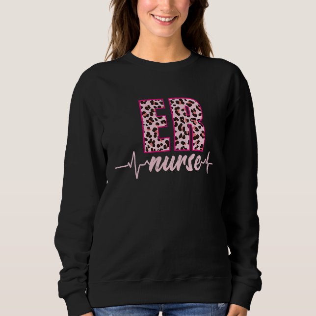 ER Nurse Leopard Heartbeat EKG Pulse Nursing Schoo T Shirt (Framsida)