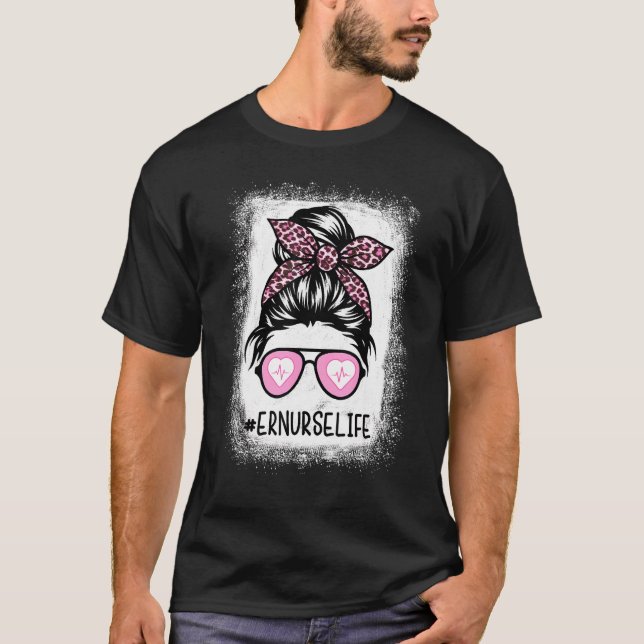 Er Nurse Life Leopard Bleached Rosa Leopard Messy T Shirt (Framsida)