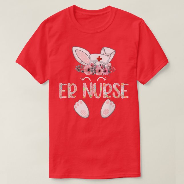 ER Nurse Påsk Nurse Blommigt Bunny T Shirt (Design framsida)