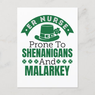 ER Nurse Prone to Shenanigans St patricks day Vykort