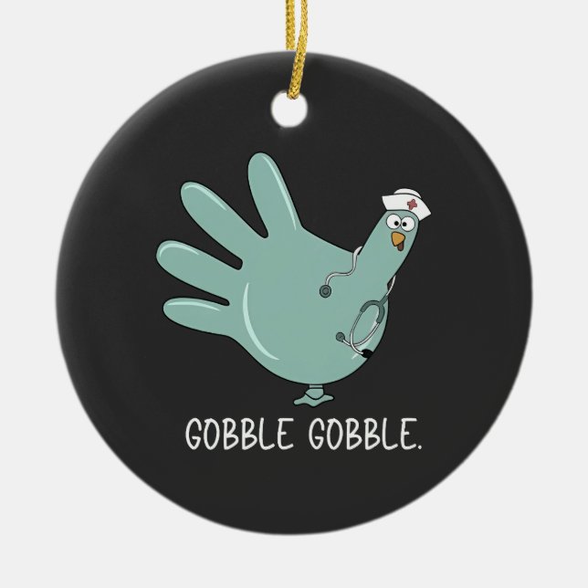 ER Nurse Turkey Gobble Squad ER Nurse Thanksgiving Julgransprydnad Keramik (Framsidan)