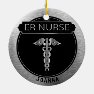 Er-sjuksköterska - exklusiv svart och silver julgransprydnad keramik