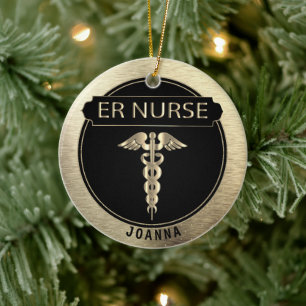 ER 👩 ⚕️ - Svart och Guld Julgransprydnad Keramik