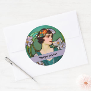 Er text från 1920-talet - Art nouveau porträtt - e Runt Klistermärke