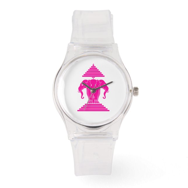 Erawan Rosa Three Headed Elephant Lao / Laos Flagg Armbandsur (Framsida)