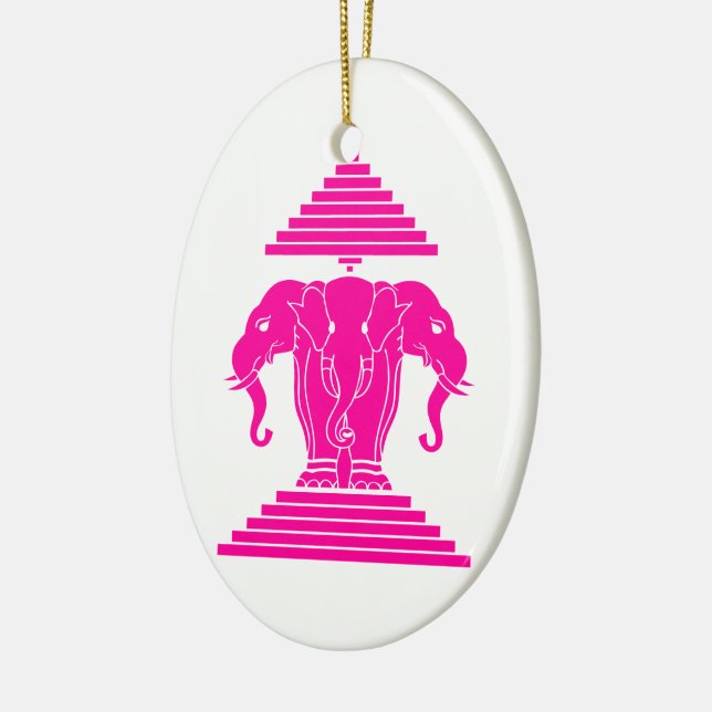 Erawan Rosa Three Headed Elephant Lao / Laos Flagg Julgransprydnad Keramik (Vänster)