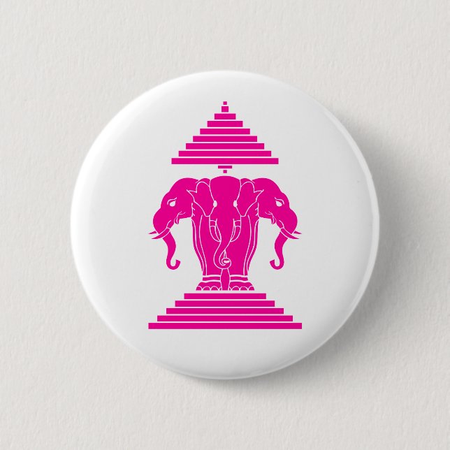 Erawan Rosa Three Headed Elephant Lao / Laos Flagg Knapp (Framsida)