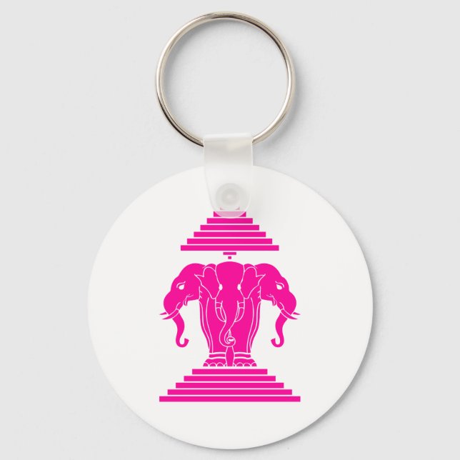 Erawan Rosa Three Headed Elephant Lao / Laos Flagg Nyckelring (Framsida)
