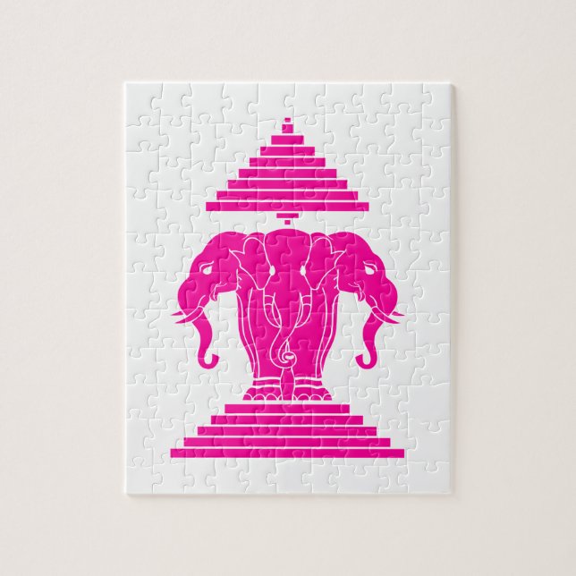 Erawan Rosa Three Headed Elephant Lao / Laos Flagg Pussel (Vertikal)