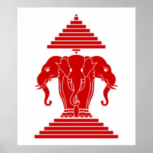 Erawan Three Heawn Elephant Lao/Laos Flagga Poster