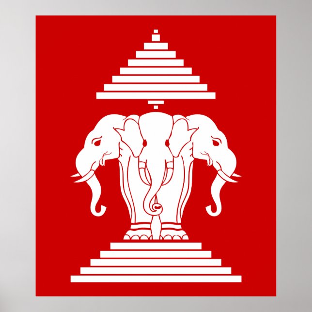 Erawan Three Heawn Elephant Lao/Laos Flagga Poster (Framsidan)