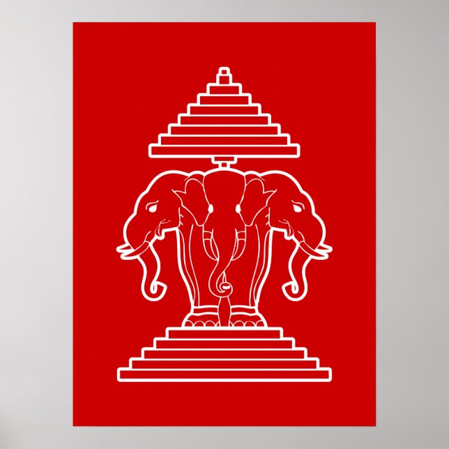 Erawan Three Heawn Elephant Lao/Laos Flagga Poster (Framsidan)
