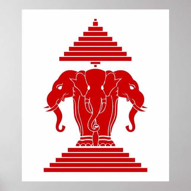 Erawan Three Heawn Elephant Lao/Laos Flagga Poster (Framsidan)