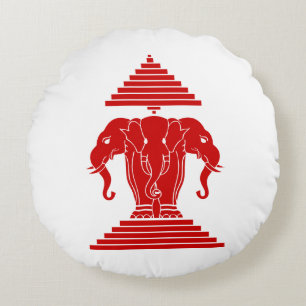 Erawan Three Heawn Elephant Lao/Laos Flagga Rund Kudde