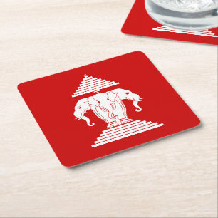 Erawan Three Heawn Elephant Lao/Laos Flagga Underlägg Papper Kvadrat