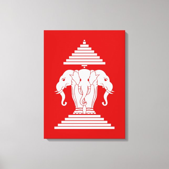 Erawan Trehövdad Elefant Lao / Laos Flagga Canvastryck (Framsida)