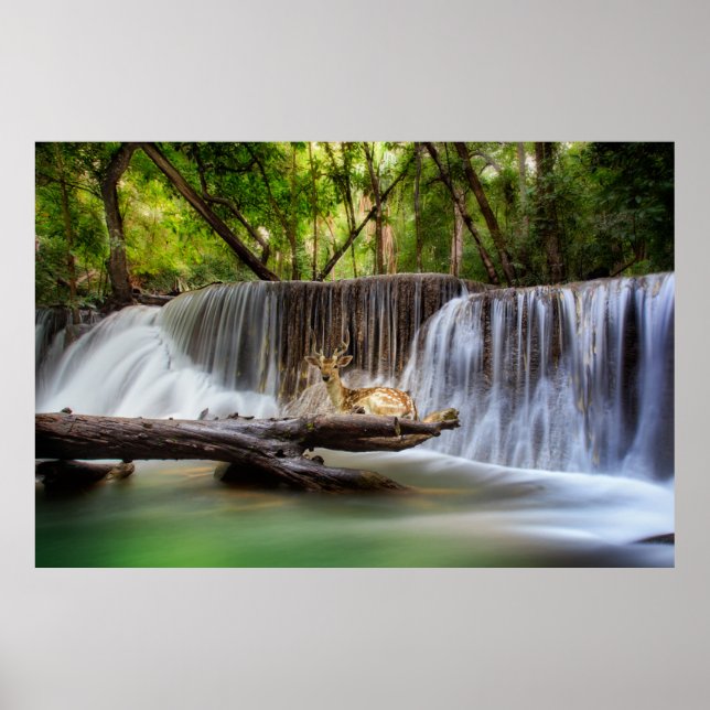 Erawan Waterfall med Hjort Relaxing Poster (Framsidan)