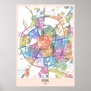 Erbil Irak City Karta Poster