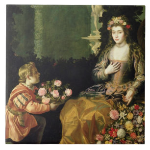 Erbjuda till floror, 1627 (olja på kanfas) kakelplatta