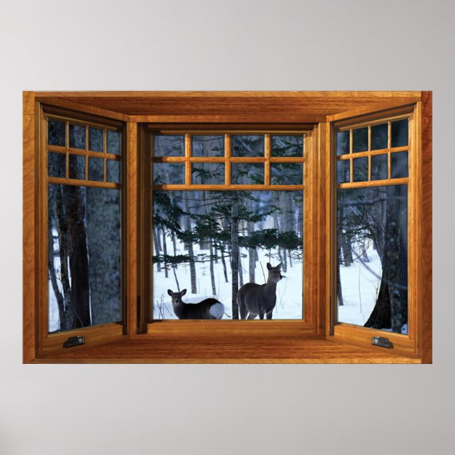 Erbjudanden i Vinter Skogen View Fake Window Poste Poster (Framsidan)