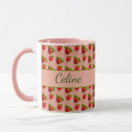 Erdbeeren auf einem rosa Hintergrund in Stoffoptik Mugg