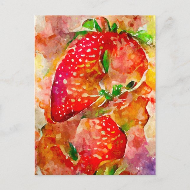 Erdbeeren in Aquarell. Gemalte Früchte. Vykort (Framsida)
