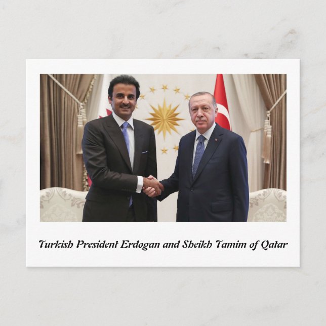 Erdogan och Sheikh Tamim i Doha. Vykort (Framsida)