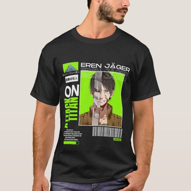Eren Jeager i den klassiska utformningen av Titan- T Shirt (Framsida)
