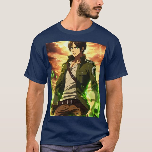 eren yeagers tryckta tshirt t shirt (Framsida)
