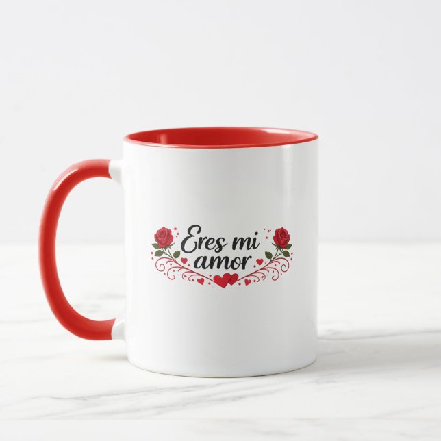 Eres Mi Amor Spansk Romantisk Kaffemugge med Ros Mugg (Vänster)