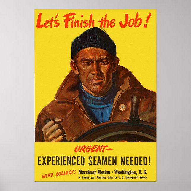 Erfaret Seamen behövdes! — Merchant Marine Poster (Framsidan)