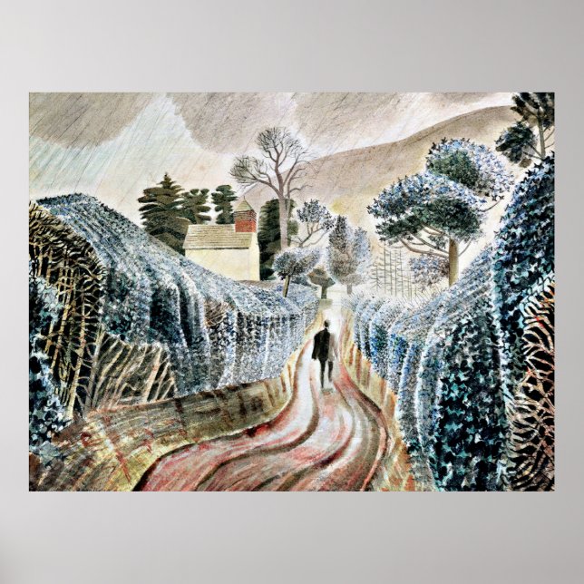 Eric Ravilious art, Blöt Aeftermiddag Poster (Framsidan)
