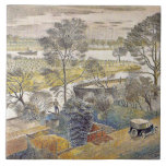Eric Ravilious art, River Thames, Chiswick Eyot Kakelplatta<br><div class="desc">Eric Ravilious teckning,  River Thames,  Chiswick Eyot,  magisk realism.</div>