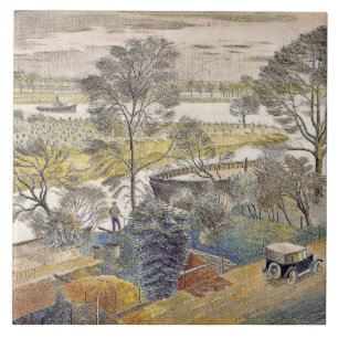 Eric Ravilious art, River Thames, Chiswick Eyot Kakelplatta