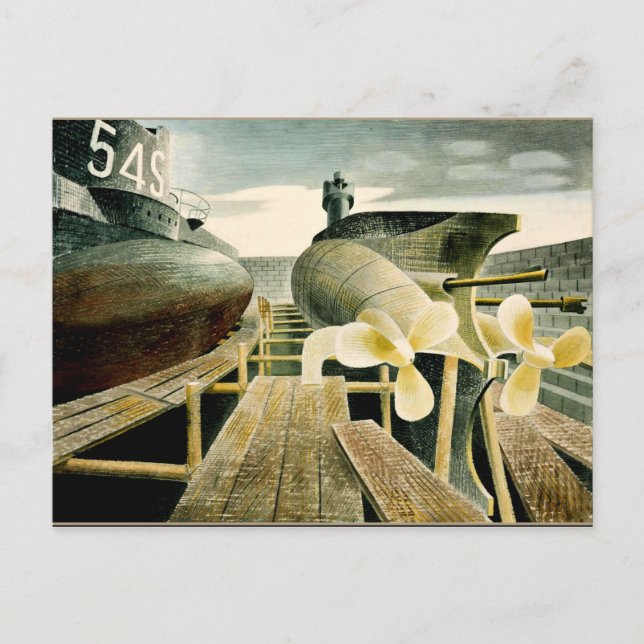 Eric Ravilious art, ubåtar i Dry Dock Vykort (Framsida)