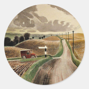 Eric Ravilious art, Wiltshire Ligcape Runt Klistermärke