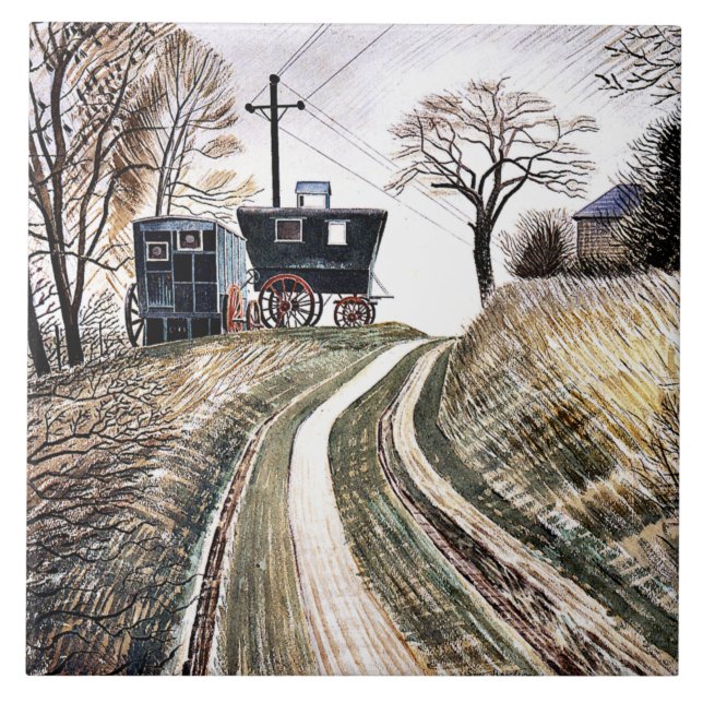 Eric Ravilious - Caravans Kakelplatta (Framsidan)